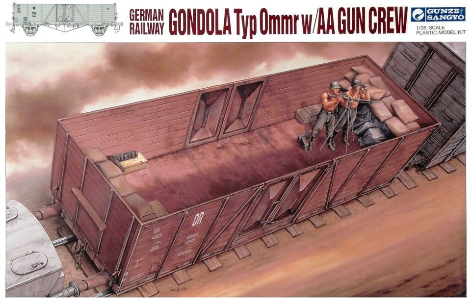 German Railway Gondola Typ Ommr W/ AA Gun Crew | Gunze Sangyo | 1:35
