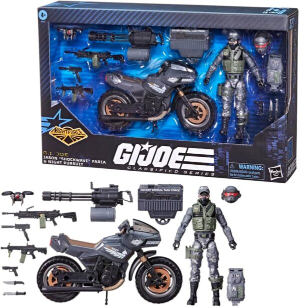 G.I. Joe Classified Series #127, Night Force Jason "Shockwave" Faria & Night Pursuit Cycle, Collectible 6 Inch Action Figure